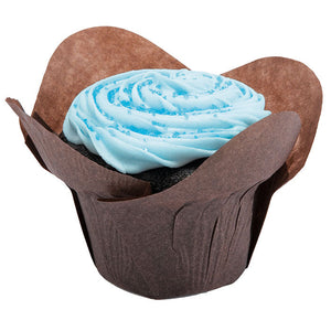 Brown Lotus Cup and cupcake with blue frosting