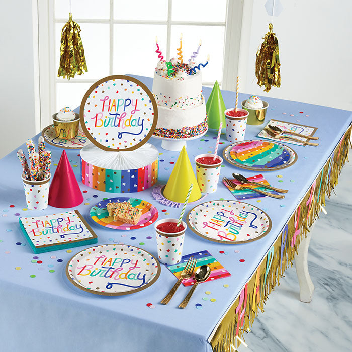 Birthday Confetti party supplies on a table