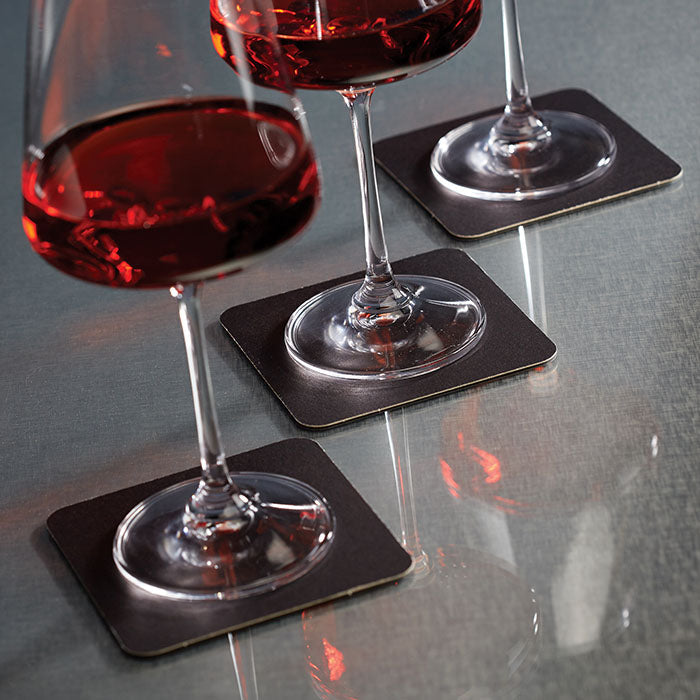 Black square drink coasters understand wine glasses