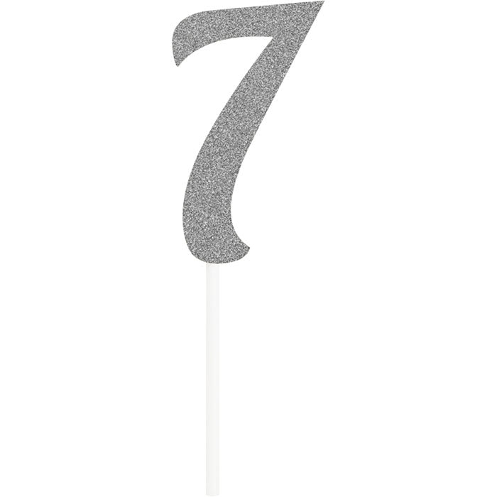 Number 7 Silver Glitter Cake Toppers 12 ct