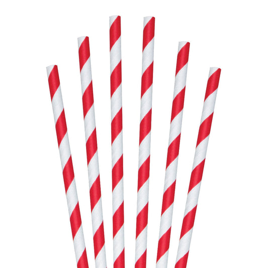 7.75" Red Striped Jumbo Paper Straws - 600 ct.