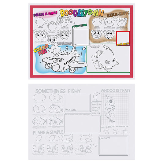 10" x 14" Doodletown Fun 2-Sided Kids Placemats 1000 ct