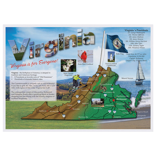 10" x 14" Map of Virginia Paper Placemats 1000 ct