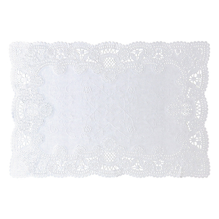 10" x 14" Normandy Embossed Lace Scalloped White Paper Placemats 1,000 ct