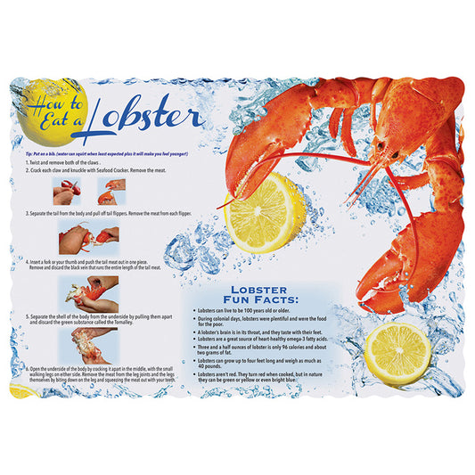 10" x 14" Scalloped Lobster Facts Paper Placemats 1000 ct