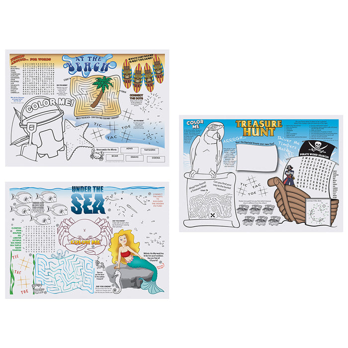 10" x 14" Seashore Games Multipack Paper Placemats 1000 ct