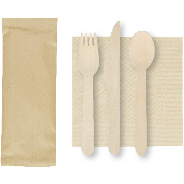 Sanitary Solutions: 6" x 6" Kraft Napkins with Wood Cutlery 500 ct