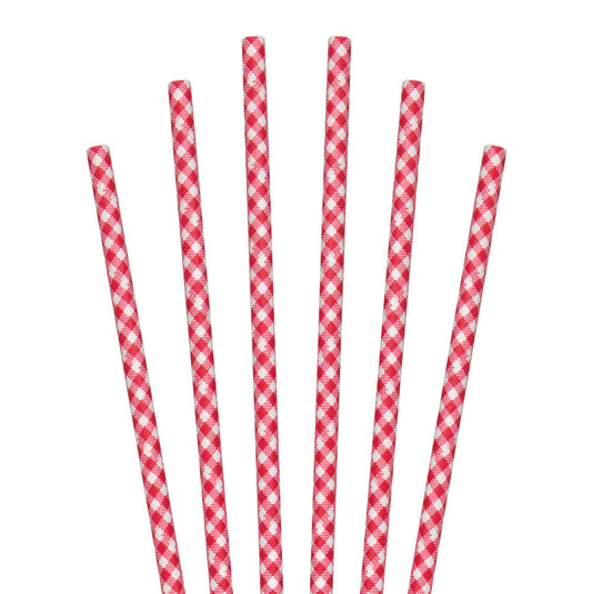 7.75" Red Gingham Jumbo Paper Straws - 4800 ct.