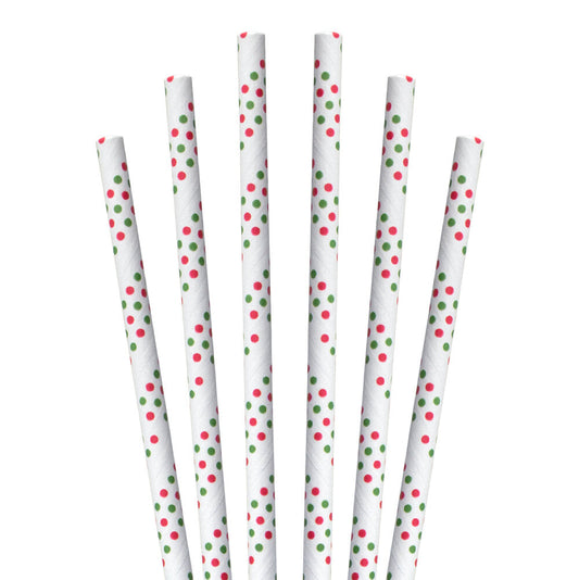 7.75" Green and Red Dots Jumbo Paper Straws - 600 ct.