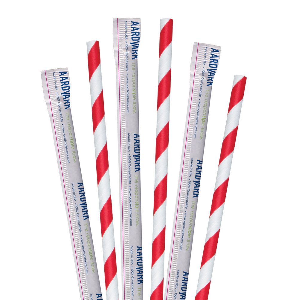 7.75" Wrapped Red Striped Jumbo Paper Straws - 3200 ct.