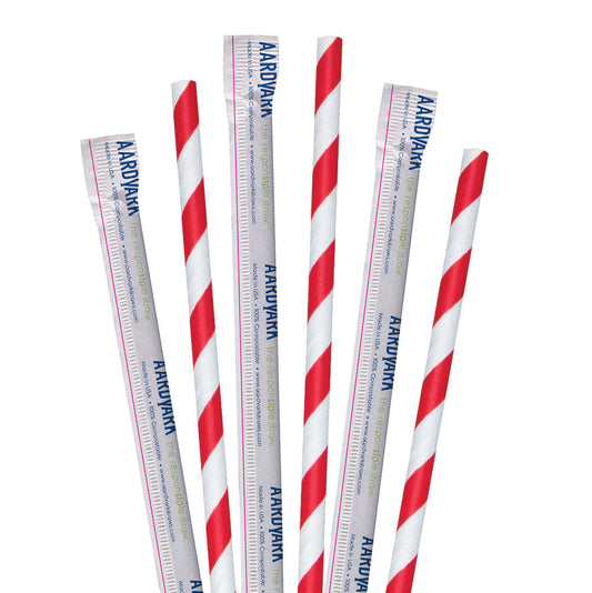 7.75" Wrapped Red Striped Jumbo Paper Straws - 3200 ct.