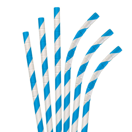 7.75" Blue Striped Eco-Flex Paper Straws - 4800 ct.