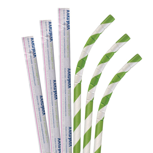 7.75" Wrapped Green Striped Eco-Flex Paper Straws - 3200 ct.