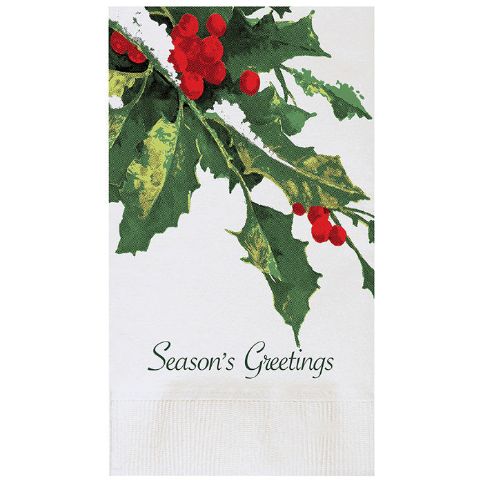 7.5" x 4.25" Holly Greetings Dinner Napkins 1000 ct