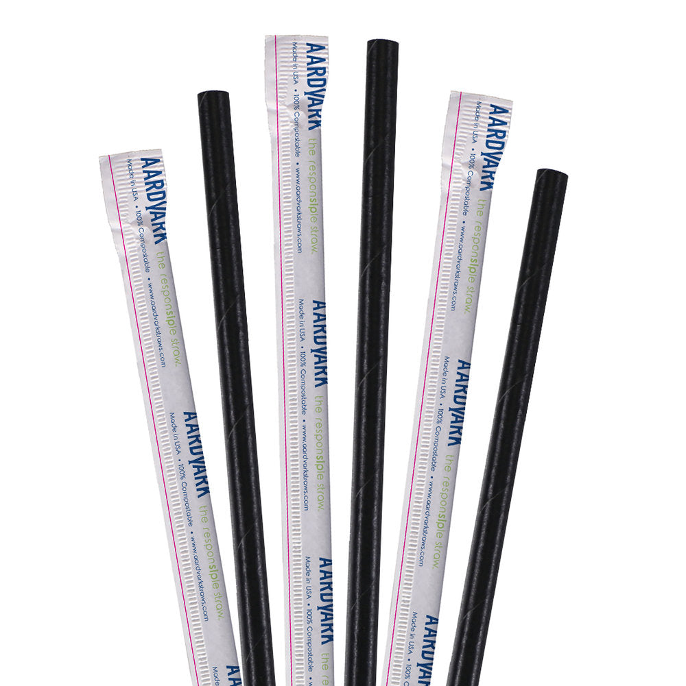 10" Wrapped Black Jumbo Paper Straws - 3200 ct.