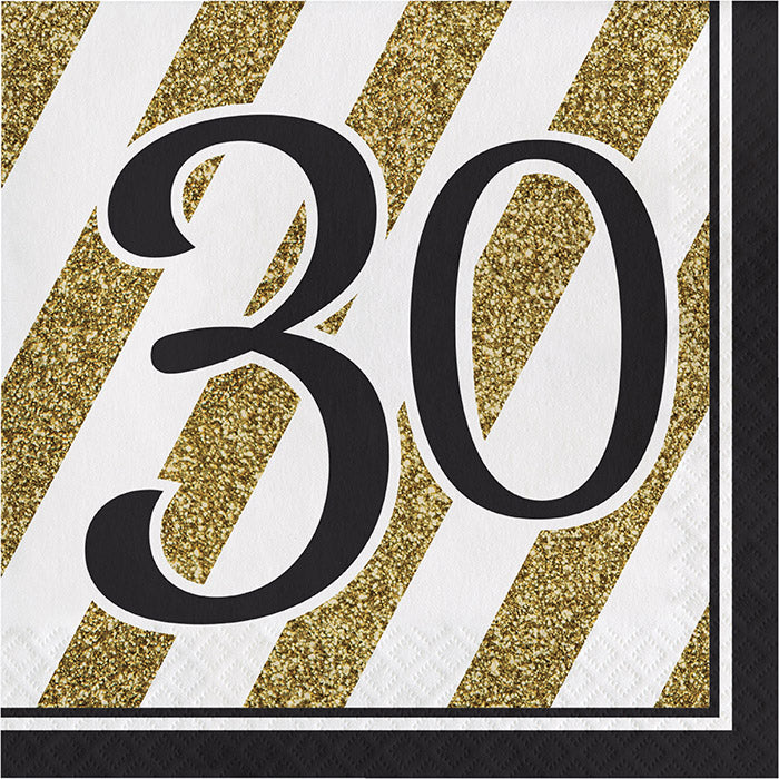 Black and Gold 30th Birthday Luncheon Napkins 192 ct