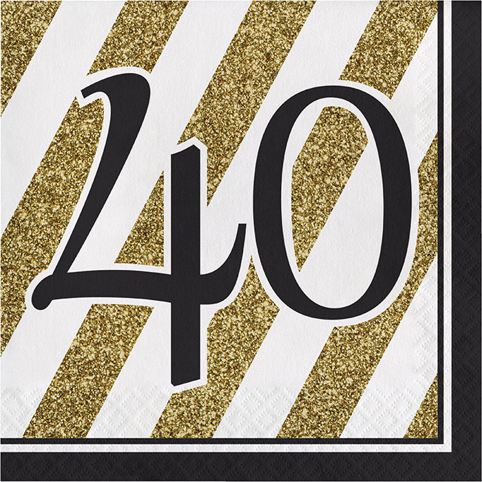 Black and Gold 40th Birthday Luncheon Napkins 192 ct