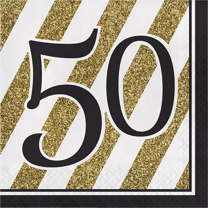 Black and Gold 50th Birthday Luncheon Napkins 192 ct