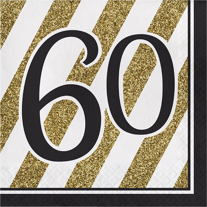 Black and Gold 60th Birthday Luncheon Napkins 192 ct