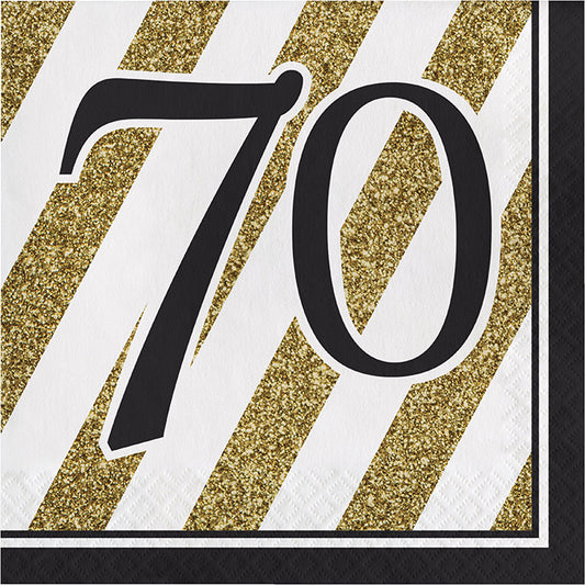 Black and Gold 70th Birthday Luncheon Napkins 192 ct