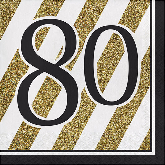 Black and Gold 80th Birthday Luncheon Napkins 192 ct