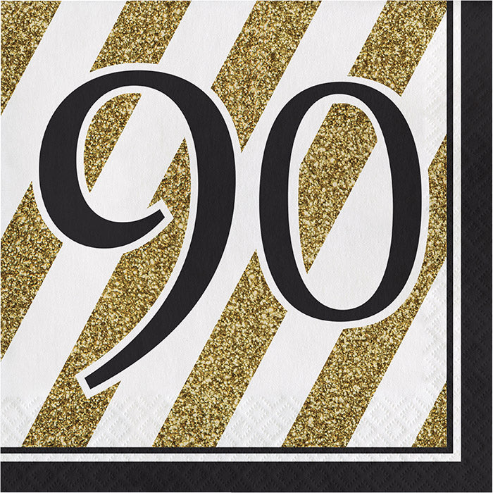 Black and Gold 90th Birthday Luncheon Napkins 192 ct