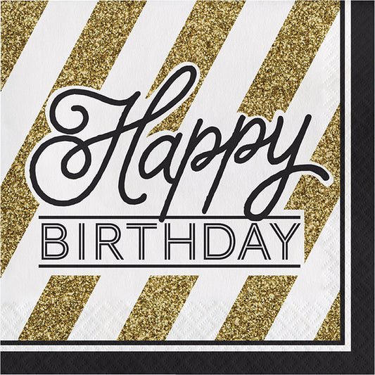 Black and Gold Birthday Luncheon Napkins 192 ct