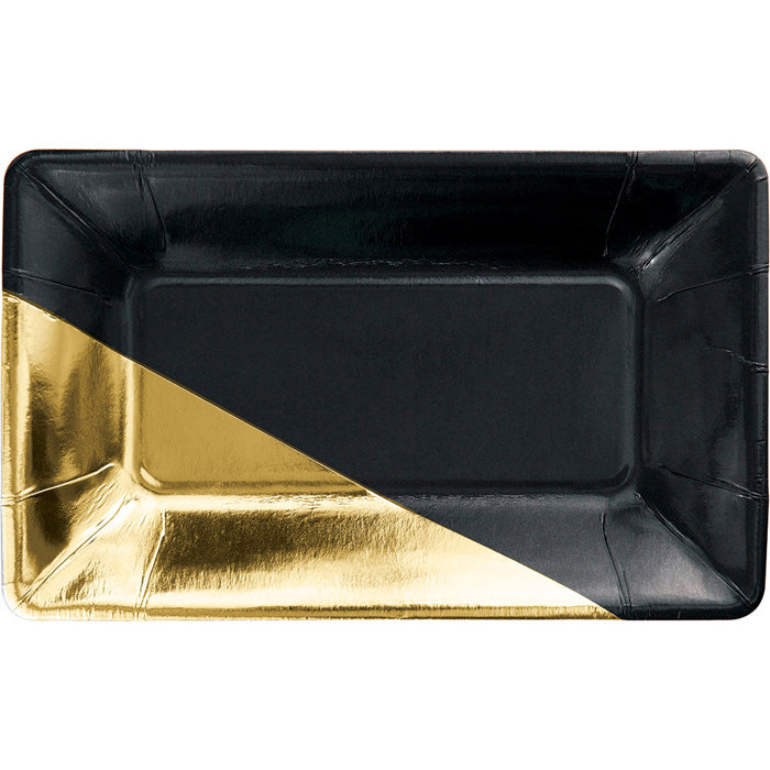 Black and Gold Foil Rectangular Appetizer Plates by Elise 48 ct