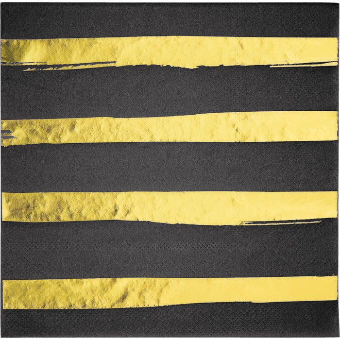 Black and Gold Foil Striped Luncheon Napkins 192 ct