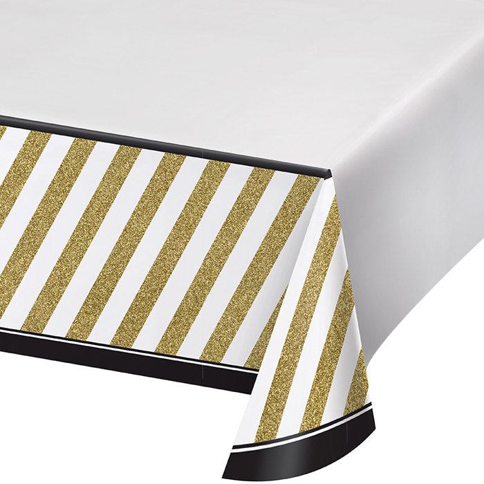 Black and Gold Plastic Tablecloths 6 ct