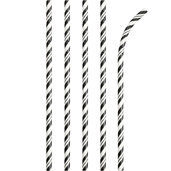 Black and White Striped Flex Paper Straws 144 ct