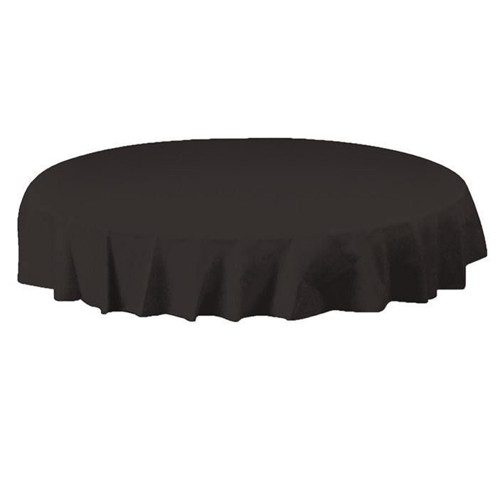 Black Plastic Octy-Round Tablecloths 12 ct