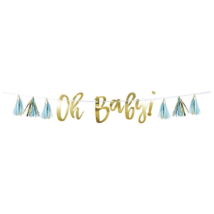 Blue and Gold Oh Baby Tassel Banners 6 ct