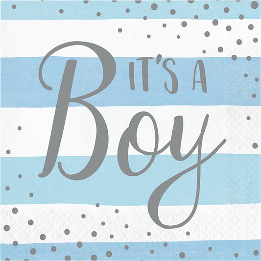 Blue and Silver Celebration It's a Boy Luncheon Napkins 192 ct