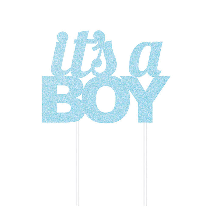 Blue Glitter It's a Boy Cake Toppers 12 ct