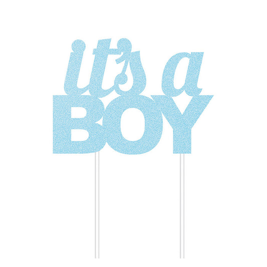 Blue Glitter It's a Boy Cake Toppers 12 ct