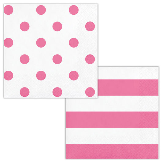 Candy Pink Polka Dots and Stripes Beverage Napkins 192 ct