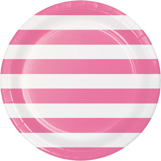 Candy Pink Polka Dots and Stripes Dinner Plates 96 ct