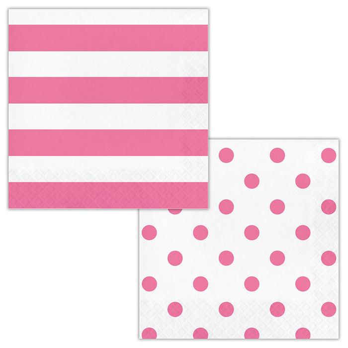 Candy Pink Polka Dots and Stripes Luncheon Napkins 192 ct