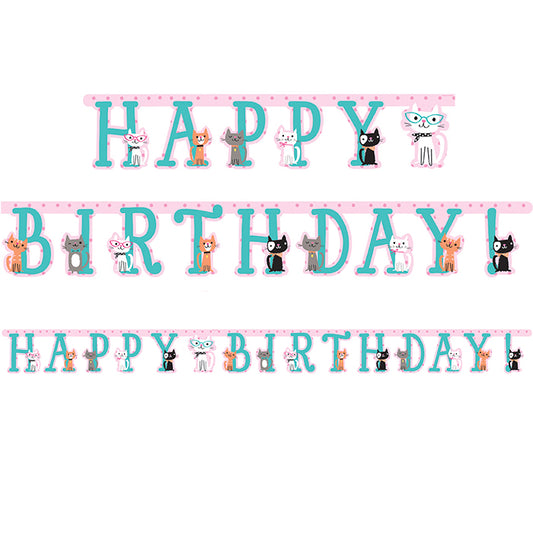 Cat Party Happy Birthday Banners 12 ct