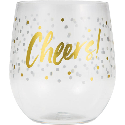 "Cheers" 14 oz Plastic Stemless Wine Glasses by Elise 6 ct