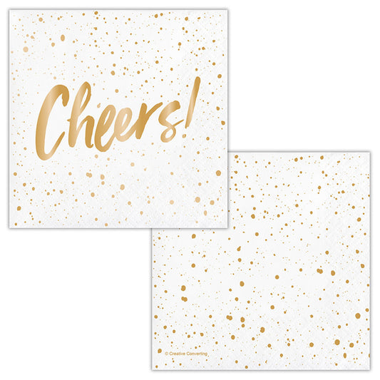 Cheers Gold Foil Beverage Napkins by Elise 288 ct