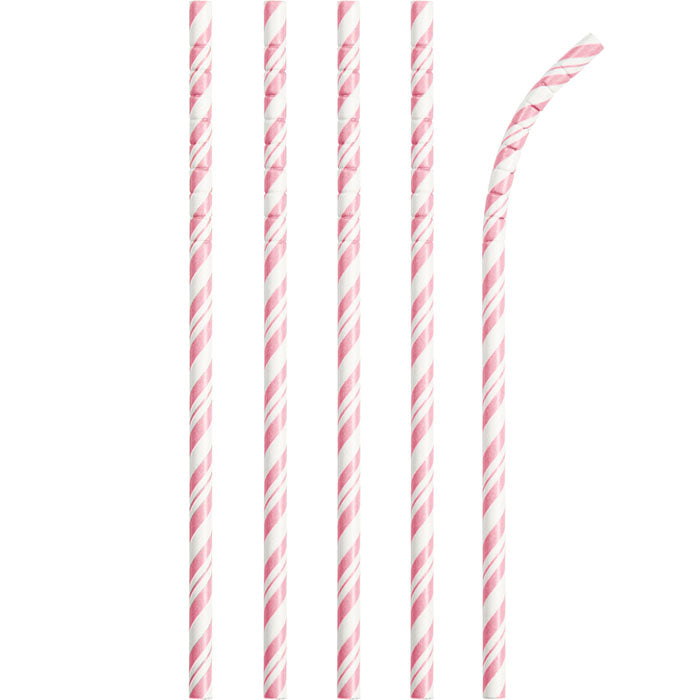 Classic Pink and White Striped Flex Paper Straws 144 ct