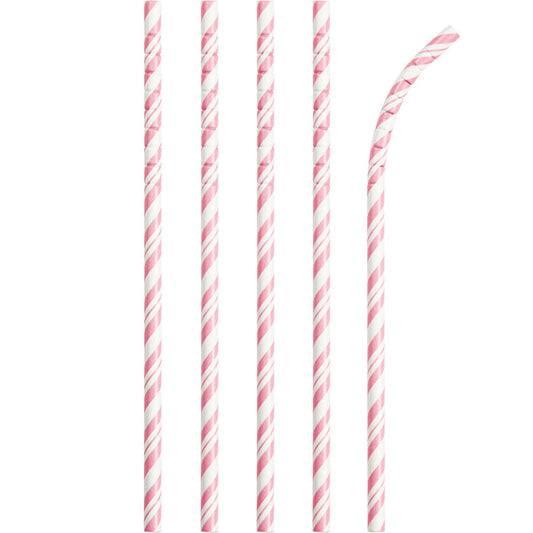 Classic Pink and White Striped Flex Paper Straws 144 ct