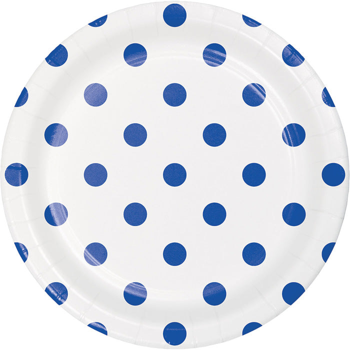 Cobalt Blue Polka Dots and Stripes Dessert Plates 96 ct