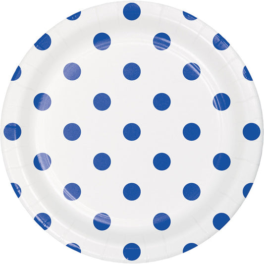 Cobalt Blue Polka Dots and Stripes Dessert Plates 96 ct