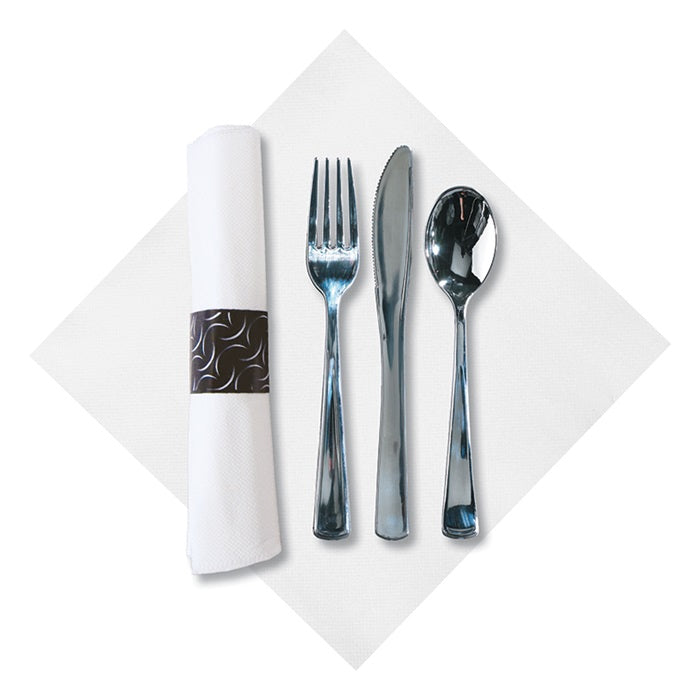 FashnPoint Crescent CaterWrap with Metallic Cutlery 100 ct