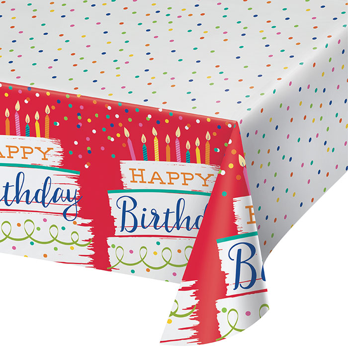 Festive Cake Happy Birthday Paper Tablecloths 6 ct