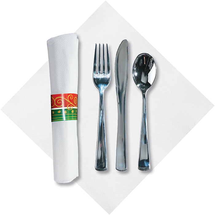 Festive Holiday FashnPoint CaterWrap with Metallic Cutlery 100 ct