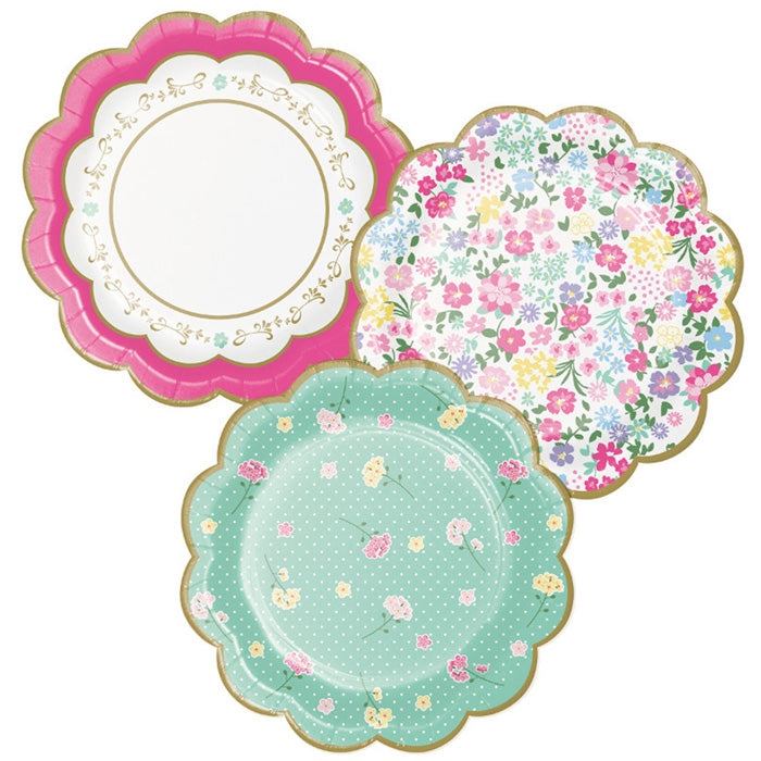 Floral Tea Party Scalloped Dessert Plates 96 ct